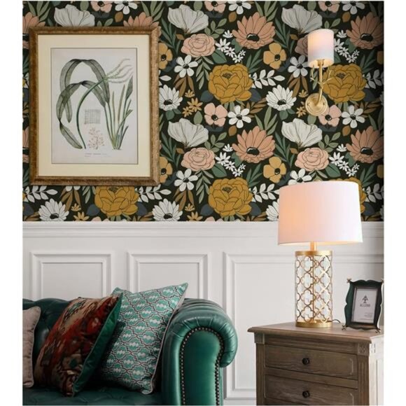 HAOKHOME Vintage Large Floral Peel and Stick Wallpaper Removable Daisy Leaf - Picture 4 of 7